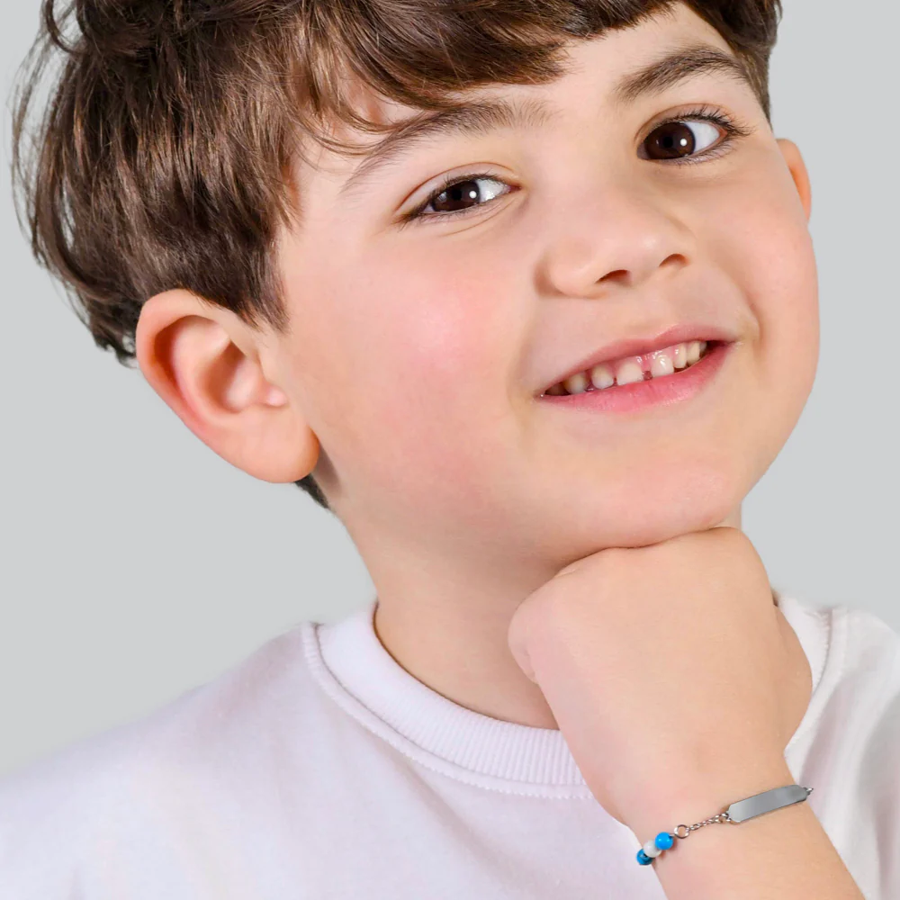 BRACCIALE BAMBINO IN ACCIAIO CON PIETRE AZZURRE E BIANCHE - Image 3