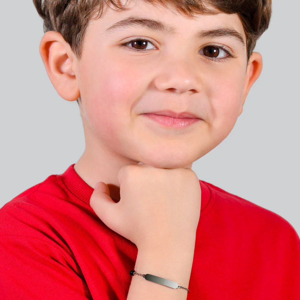 BRACCIALE BAMBINO IN ACCIAIO CON PIETRE BIANCHE E NERE - Image 3