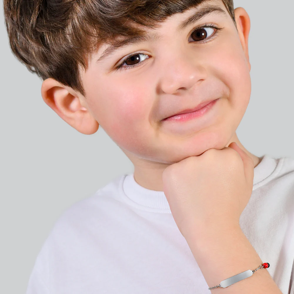 BRACCIALE BAMBINO IN ACCIAIO CON PIETRE ROSSE E NERE - Image 3
