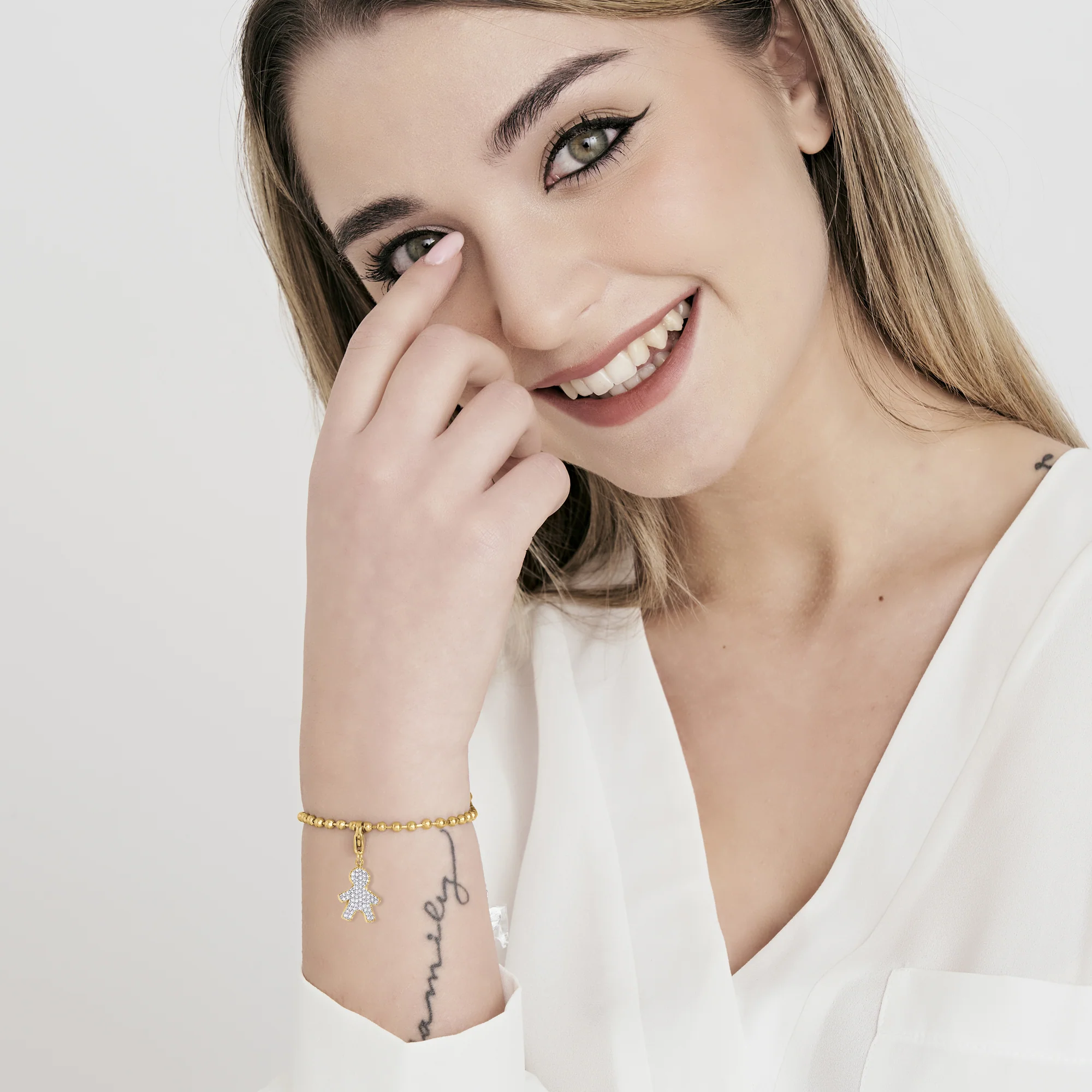 CHARM BIMBO IN ACCIAIO CON CRISTALI BIANCHI - Image 4