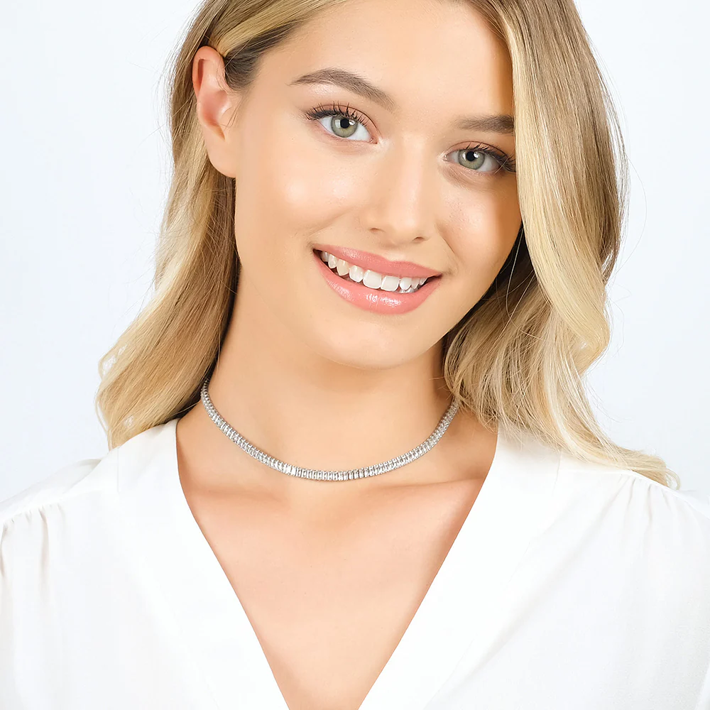 COLLANA TENNIS DONNA IN ACCIAIO CON CRISTALLI BAGUETTE BIANCHI - Image 3