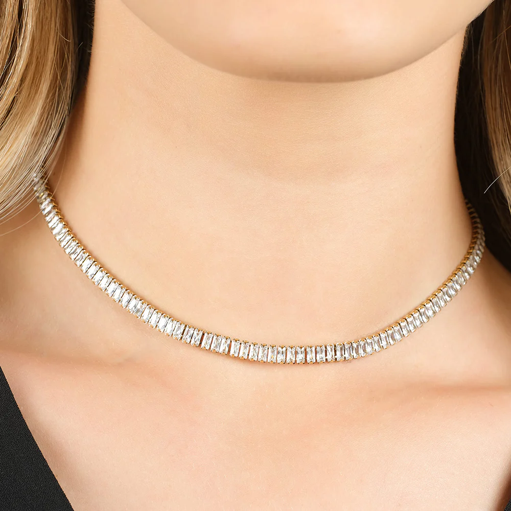 COLLANA TENNIS DONNA IN ACCIAIO CON CRISTALLI BAGUETTE BIANCHI - Image 7