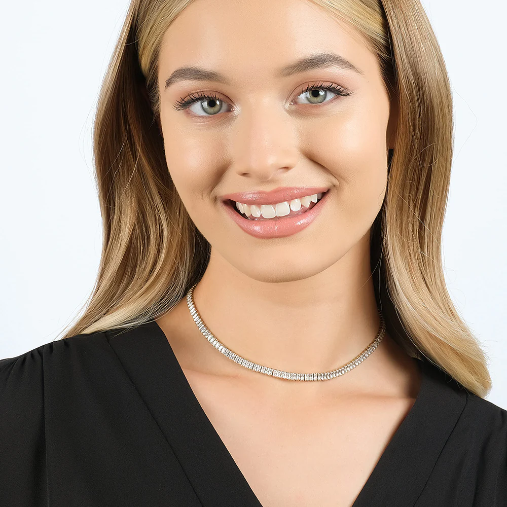 COLLANA TENNIS DONNA IN ACCIAIO CON CRISTALLI BAGUETTE BIANCHI - Image 8