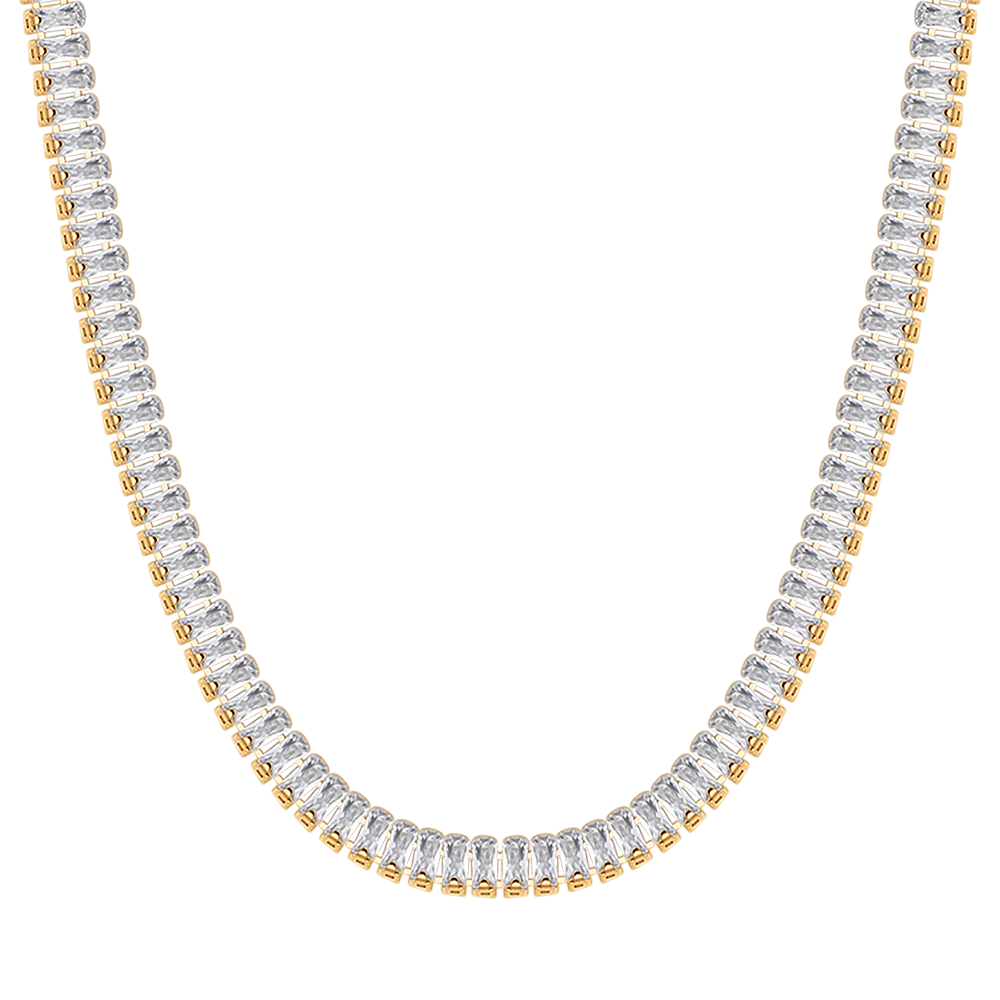 COLLANA TENNIS DONNA IN ACCIAIO CON CRISTALLI BAGUETTE BIANCHI - Image 9