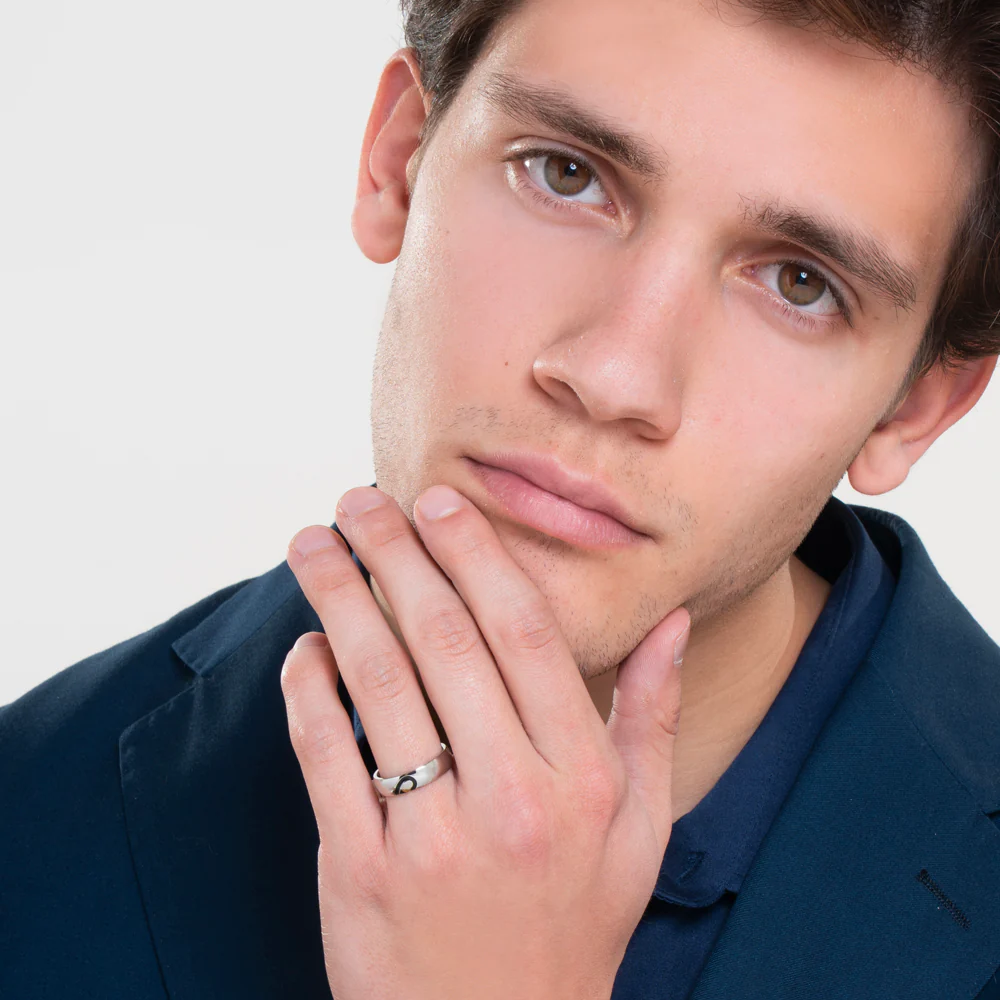 FEDINA DONNA E UOMO IN ACCIAIO CON MEZZO CUORE CON SMALTO NERO - Image 3